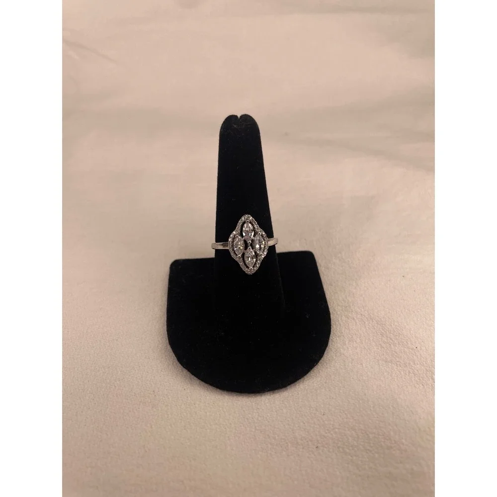 Marquise Cluster Cubic Zirconia Halo Cocktail Ring Silver Tone Size 7